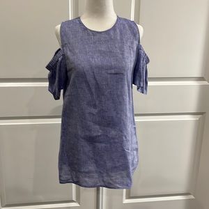 Linen cold shoulder blouse w zipper in back